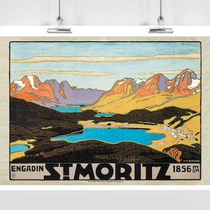 St. Moritz Engadin Vintage Reiseplakat - Gerahmt / Ungerahmt