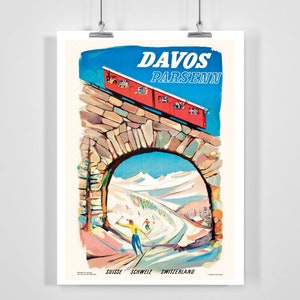 Davos Parsenn Switzerland Vintage Ski Poster - Framed / Unframed