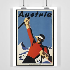 Skiing in Austria Vintage Ski Poster - Framed / Unframed