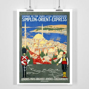 Simplon Orient Express Railways z Paryża do Lyonu i do Morza Śródziemnego Vintage Travel Poster - Oprawione / Bez ramki