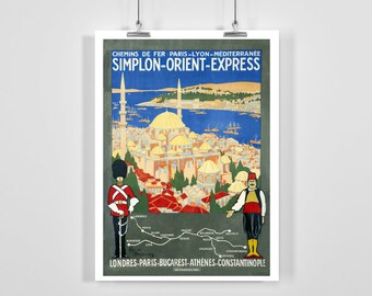Simplon Orient Express Railways from Paris to Lyon and to Mediterranean Vintage Travel Poster - Framed / Unframed