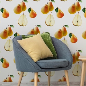 Carta da parati a forma di pera, murale decorativo con frutta staccabile e attaccabile, decorazione fai da te con pere colorate e rimovibili, carta da parati a forma di frutta personalizzabile per cucina e soggiorno
