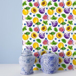 Carta da parati Fig Fruit da staccare e attaccare – Juicy Cafe e decorazioni per la camera dei bambini, facile da applicare, rivestimento murale rimovibile per bar di frutta