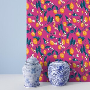 タンジェリンの壁紙 ピンク オレンジ フルーツ柄 剥がせる 粘着式 トロピカルシトラス 壁画