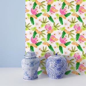 Carta da parati adesiva con frutta tropicale, decorazione murale per cucina e sala da pranzo, rivestimento murale autoadesivo con vibrazioni estive