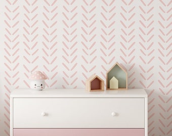 Nursery Wallpaper for Kids/girls, Removable Wallpaper, Peach Herringbone Peel and Stick Wall Sticker, Self-Adhesive Bedroom Wallpaper NW656