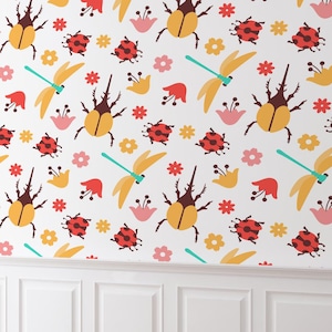 Carta da parati con scarabei per bambini - Decorazione da parete con coccinella da staccare e attaccare, design di insetti carini, ideale per la sala giochi e la cameretta dei bambini