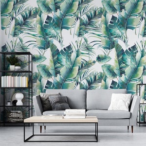 Papier peint amovible : papier peint nature feuilles, autocollant mural autocollant pour chambre à coucher, décoration d'intérieur