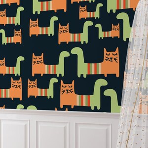 Colorful Cats Peel and Stick Wallpaper - Vibrant Black Background Wall Décor for Kids Room & Living Space