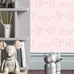 Carta da parati con topo rosa - Carta da parati rimovibile con simpatici animali per la cameretta dei bambini e la decorazione della cameretta - Design murale staccabile e attaccabile
