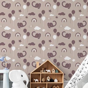 Elephant Balloons Wallpaper / Removable Wallpaper / Peel and Stick / Kids Room Decor / Cute Nursery Mural / Fun Wall Art