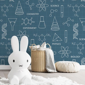 Nursery Wallpaper for Kids, Removable Science Pattern Wallpaper Dark, Peel and Stick Wall Sticker, Self-Adhesive Bedroom Wallpaper NW126