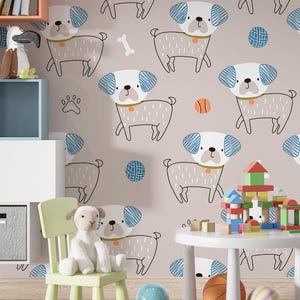Kinder Tapete Hund Wandbild - Niedliches Handgezeichnetes Bild zum Aufkleben für Kinderzimmer & Spielzimmer