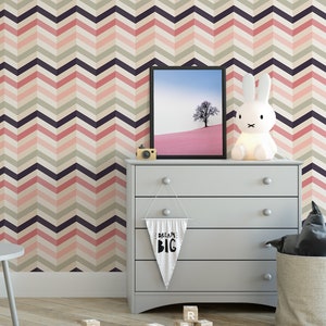 Carta da parati geometrica a zig-zag, adesivo da parete rimovibile e autoadesivo per un elegante arredamento della camera da letto.