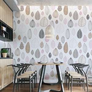 Removable Wallpaper with Leaves | Nature Peel and Stick Wall Sticker | Self-Adhesive Home Decor for Bedroom & Living Room