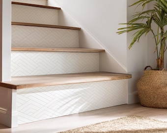 White Stair Riser Decals Minimalist Geometric Self Adhesive Stickers for Stairs Modern Rental & Airbnb Friendly