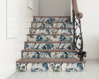 Stair Riser Removable Wallpaper with Floral Pattern, WallPaper for Stairs, Self Adhesive Stair Sticker, NWT009