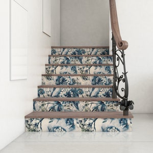 Stair Riser Removable Wallpaper with Floral Pattern, WallPaper for Stairs, Self Adhesive Stair Sticker, NWT009