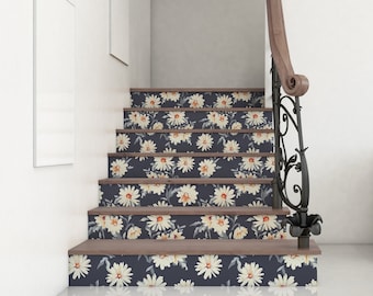 Stair Riser Removable Wallpaper with Floral Pattern, WallPaper for Stairs, Self Adhesive Stair Sticker, NWT002