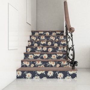 Stair Riser Removable Wallpaper with Floral Pattern, WallPaper for Stairs, Self Adhesive Stair Sticker, NWT002