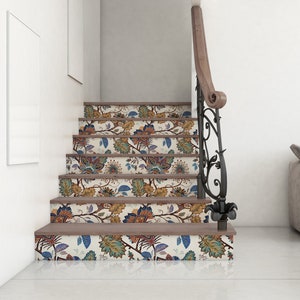 Stair Riser Removable Wallpaper with Vintage Pattern, WallPaper for Stairs, Self Adhesive Stair Sticker, NWT004