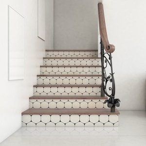 Stair Riser Removable Wallpaper with Vintage Hexagon Pattern, WallPaper for Stairs, Self Adhesive Stair Sticker, NWT006