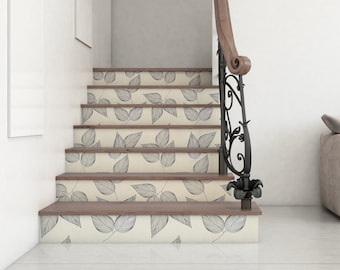 Stair Riser Removable Wallpaper with Leaves, WallPaper for Stairs, Self Adhesive Stair Sticker, NWT008