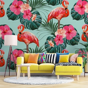 Carta da parati con foglie tropicali Island Lux / Adesivo murale staccabile con motivo naturale per la decorazione della casa, per camera da letto, soggiorno e altro ancora