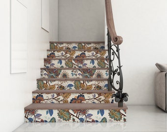 Stair Riser Removable Wallpaper with Vintage Pattern, WallPaper for Stairs, Self Adhesive Stair Sticker, NWT004
