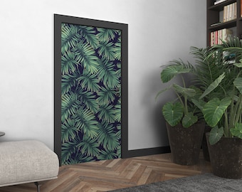 Door Decal with Tropical Leaves, Nature Removable Wallpaper, Self-Adhesive Door mural, Decorative art interior doors, peel and stick NWD001