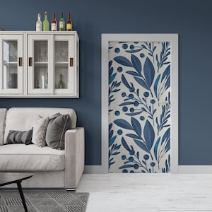 Door Decal with Tropical Leaves, Nature Removable Wallpaper, Self-Adhesive Door mural, Decorative art interior doors, peel and stick NWD003