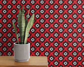 Red & Black Geometric Peel and Stick Removable Wallpaper