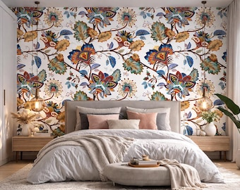 Papel pintado floral autoadhesivo: Mural decorativo bohemio para dormitorio