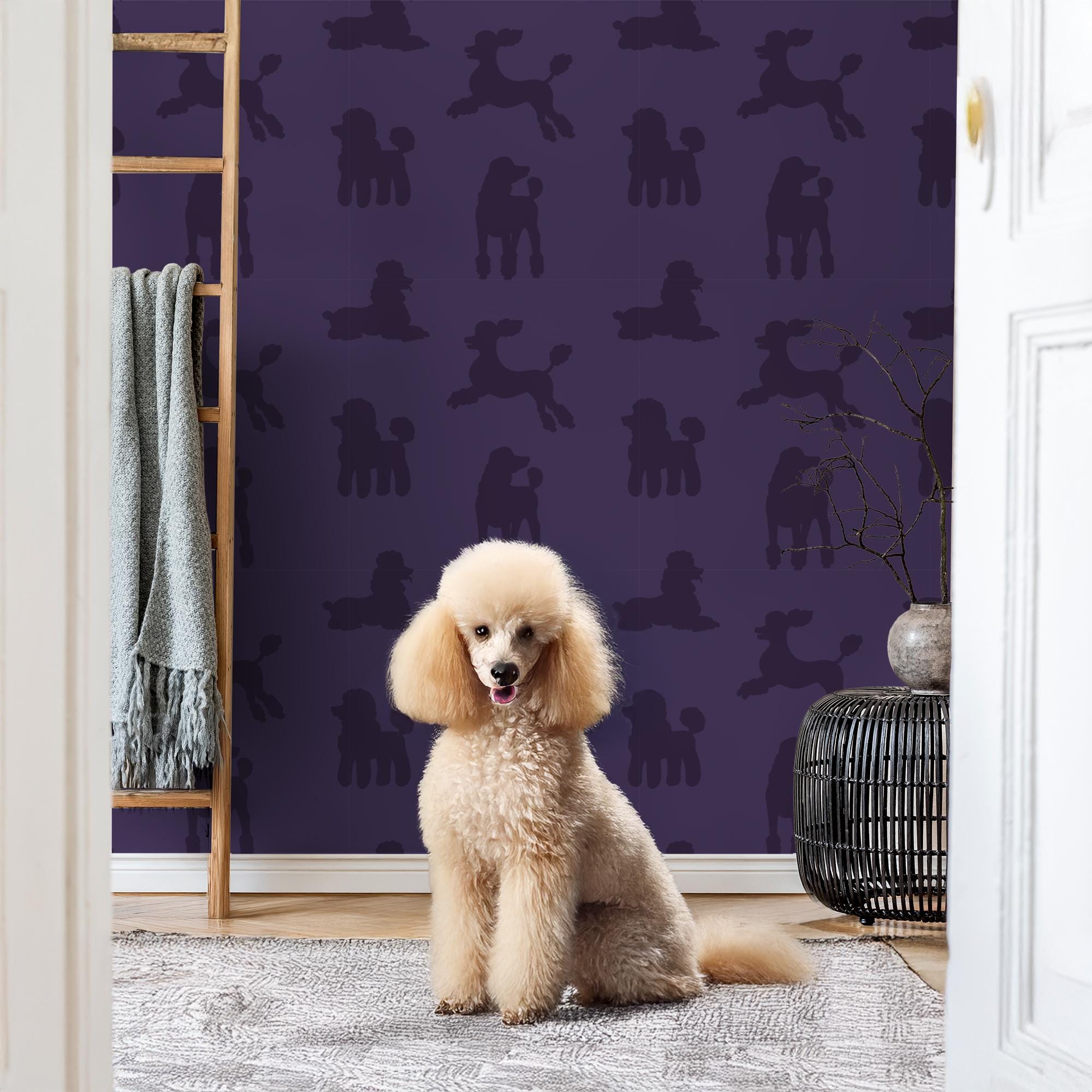 Removable Dog Line Art Wallpaper - Peel & Stick, 9ft X 2ft, Black & White Pet Design