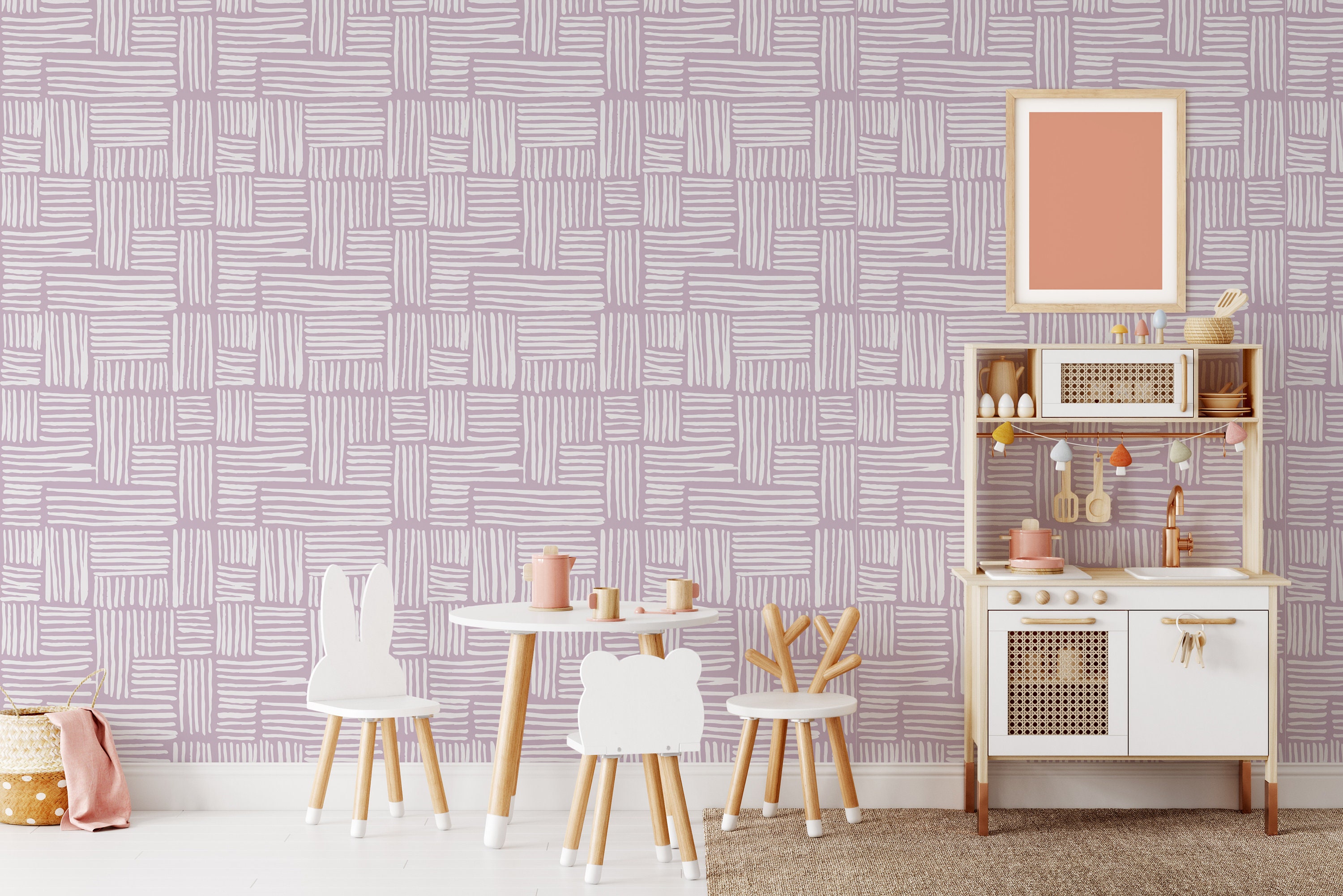 Lilac Nursery Wallpaper, Removable Wallpaper Kids Room, Lilac Plaid Peel and Stick Wall Sticker, Self-Adhesive Bedroom Wallpaper NW517