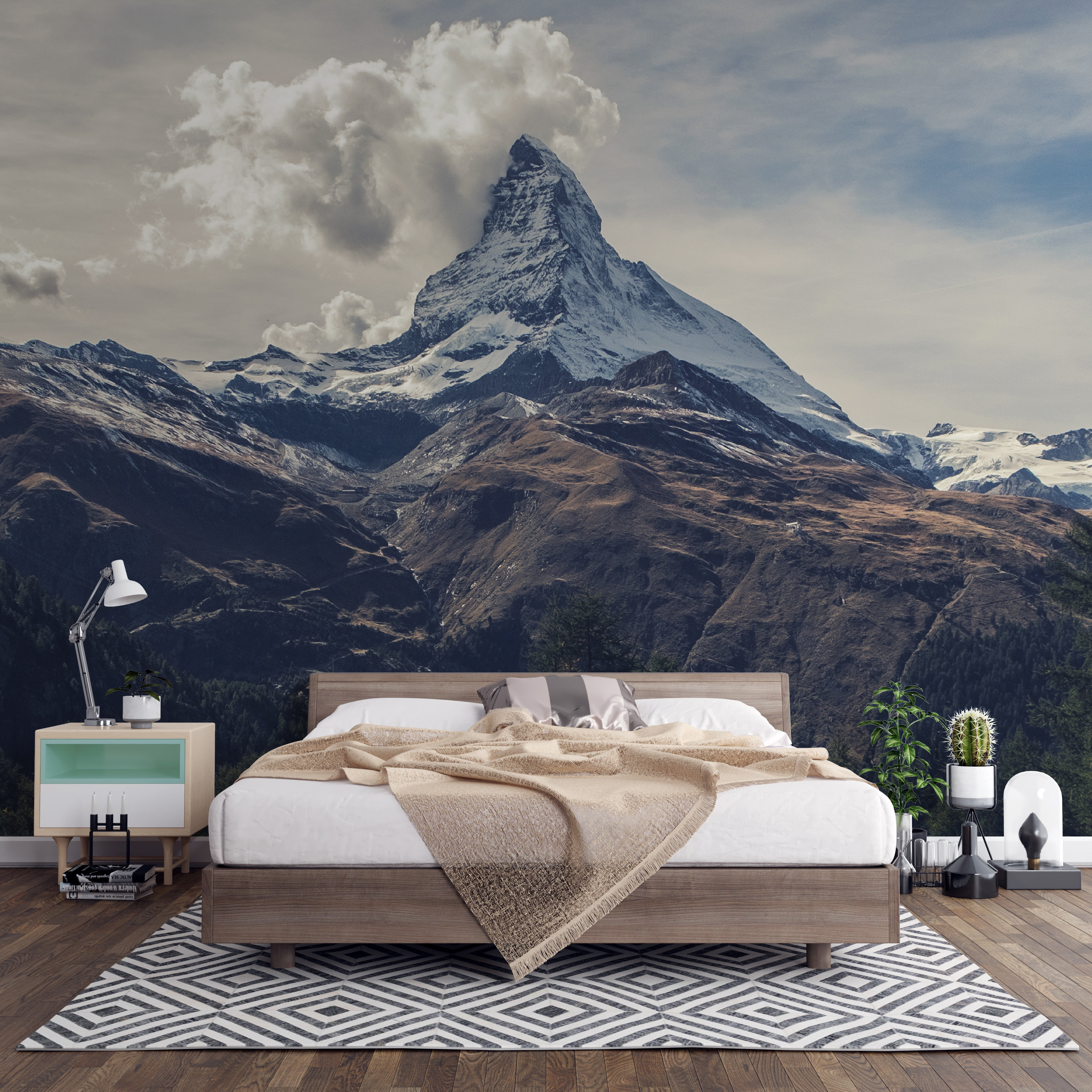 Peel And Stick Mural With Mountain View Nature Wallpaper Etsy