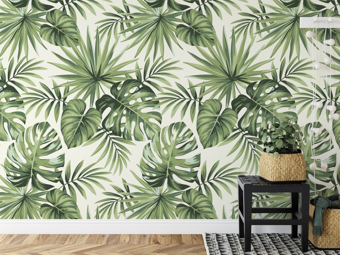 Removable Wallpaper With Tropical Leaves Peel and Stick - Etsy