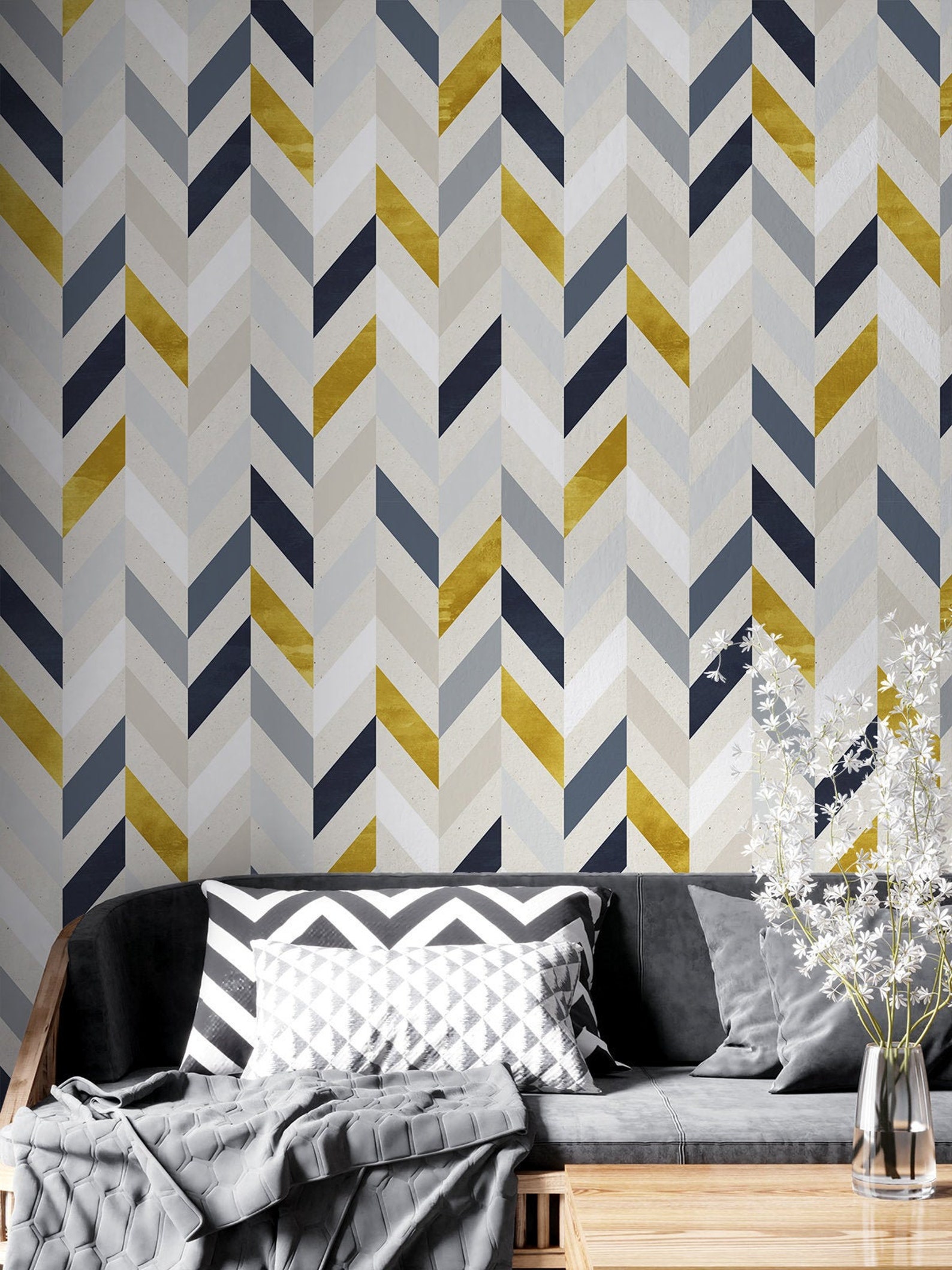 Peel And Stick Wallpaper with Chevron Pattern Geometric | Etsy