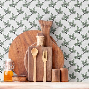 Leaf Wallpaper - Botanical Peel and Stick Wallpaper, Removable Leaf Design, Easy to Apply, Home Decor, Greenery Aesthetic