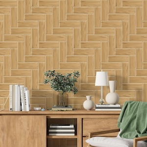 Parquet wood peel and stick wallpaper, Light brown wooden texture mural
