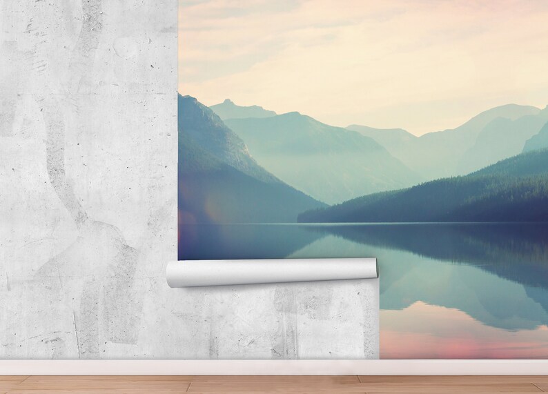 Peel and Stick Mural With Mountain View Nature Wallpaper Etsy