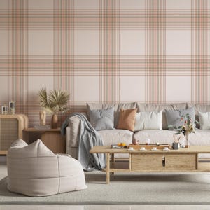 Removable Wallpaper Boho Plaid Print in Soft Pastel Colors Peel and Stick Self-Adhesive Wall Decor