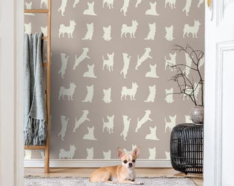 Chihuahua Dog Wallpaper Peel Stick Beige Brown Pet Pattern Removable Wall Decor
