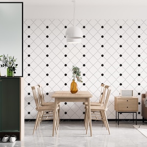 Carta da parati geometrica staccabile e adesiva, moderna, in bianco e nero, per soggiorno, camera da letto e cucina.