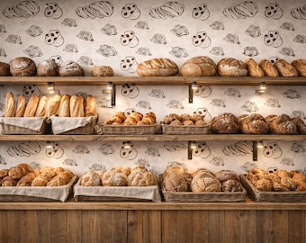 Bakery Peel and Stick Wallpaper Croissant Pattern Kitchen Cafe Removable Wall Decor