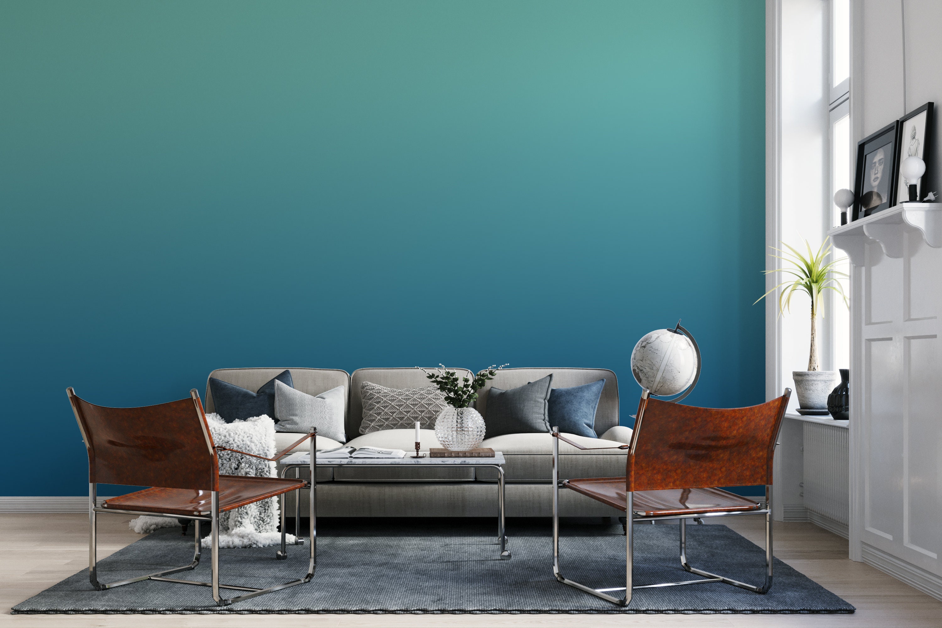 Peel And Stick Wallpaper Teal color gradient Teal Ombre | Etsy