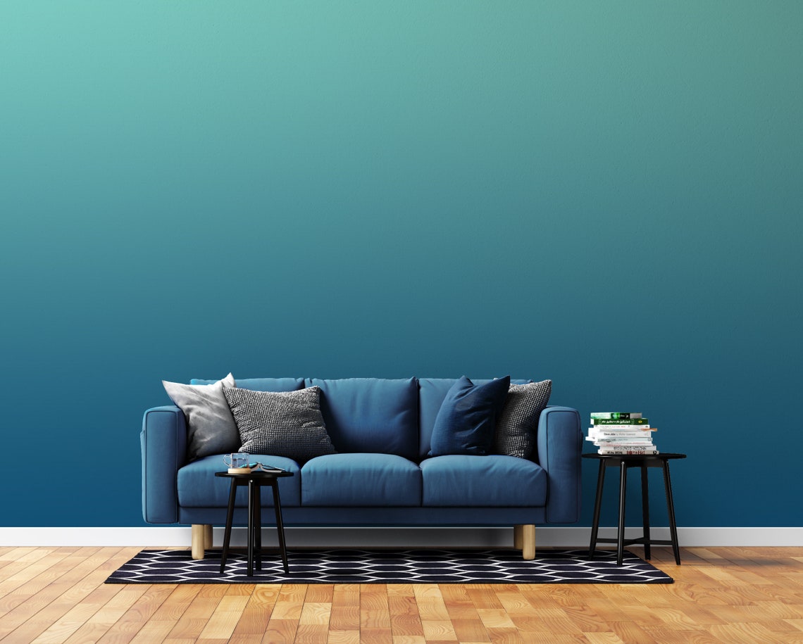 Peel and Stick Wallpaper Teal Color Gradient Teal Ombre | Etsy