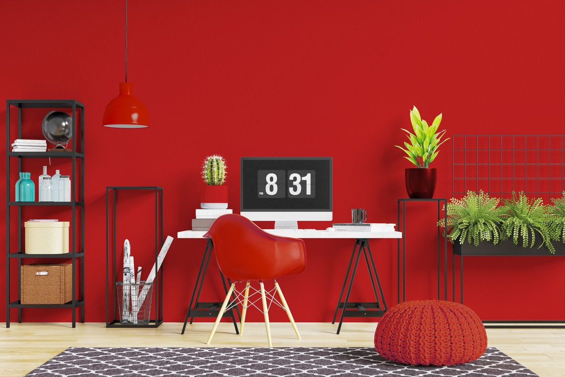 Peel And Stick Wallpaper Bright Red solid color Home Decor | Etsy