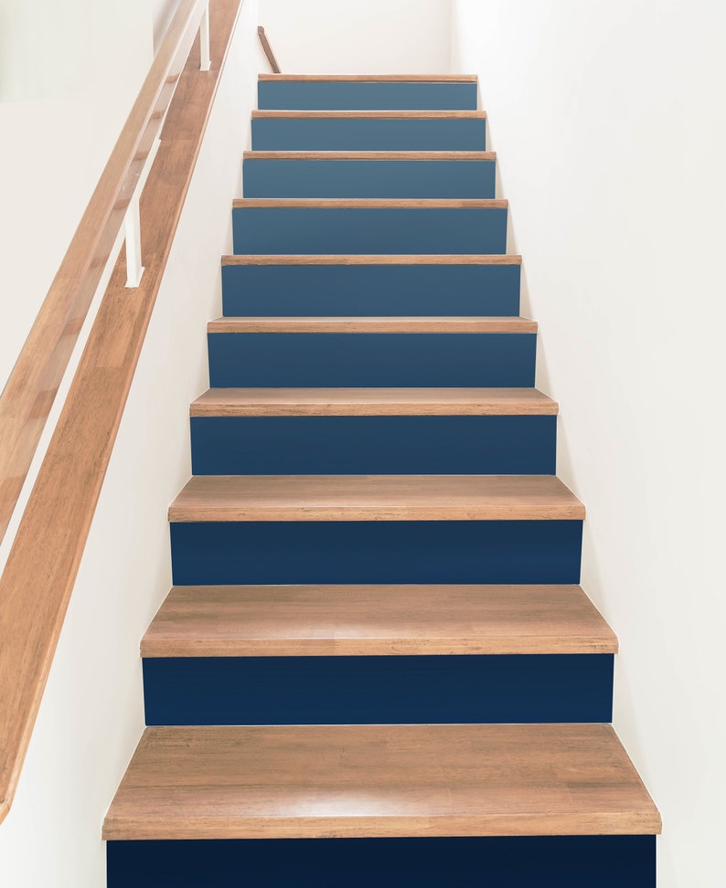 Stair Riser Removable Wallpaper for stairs with Blue gradient, Navy Blue Ombre, Self Adhesive Stair Sticker, NWG033 image 2