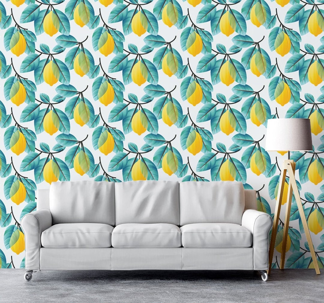 Removable Lemon Pattern Wallpaper Peel and Stick Nature Wall Sticker ...